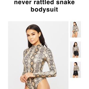 Snakeskin print bodysuit, from Honeybum